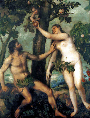 Pintura de Adão e eva comendo a maça