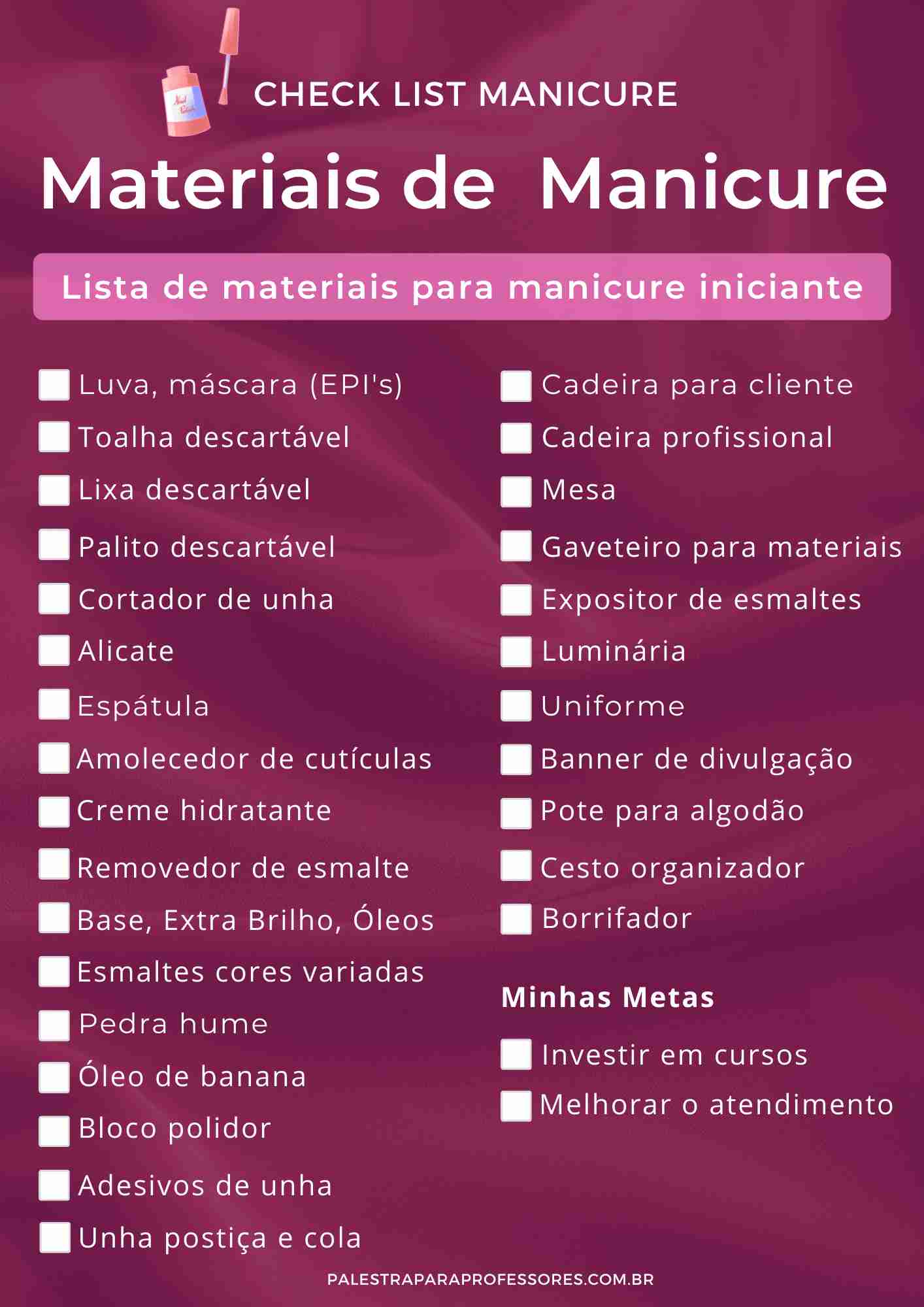 Respectivamente rosado Descompostura Lista de material de Manicure e pedicure Completo!