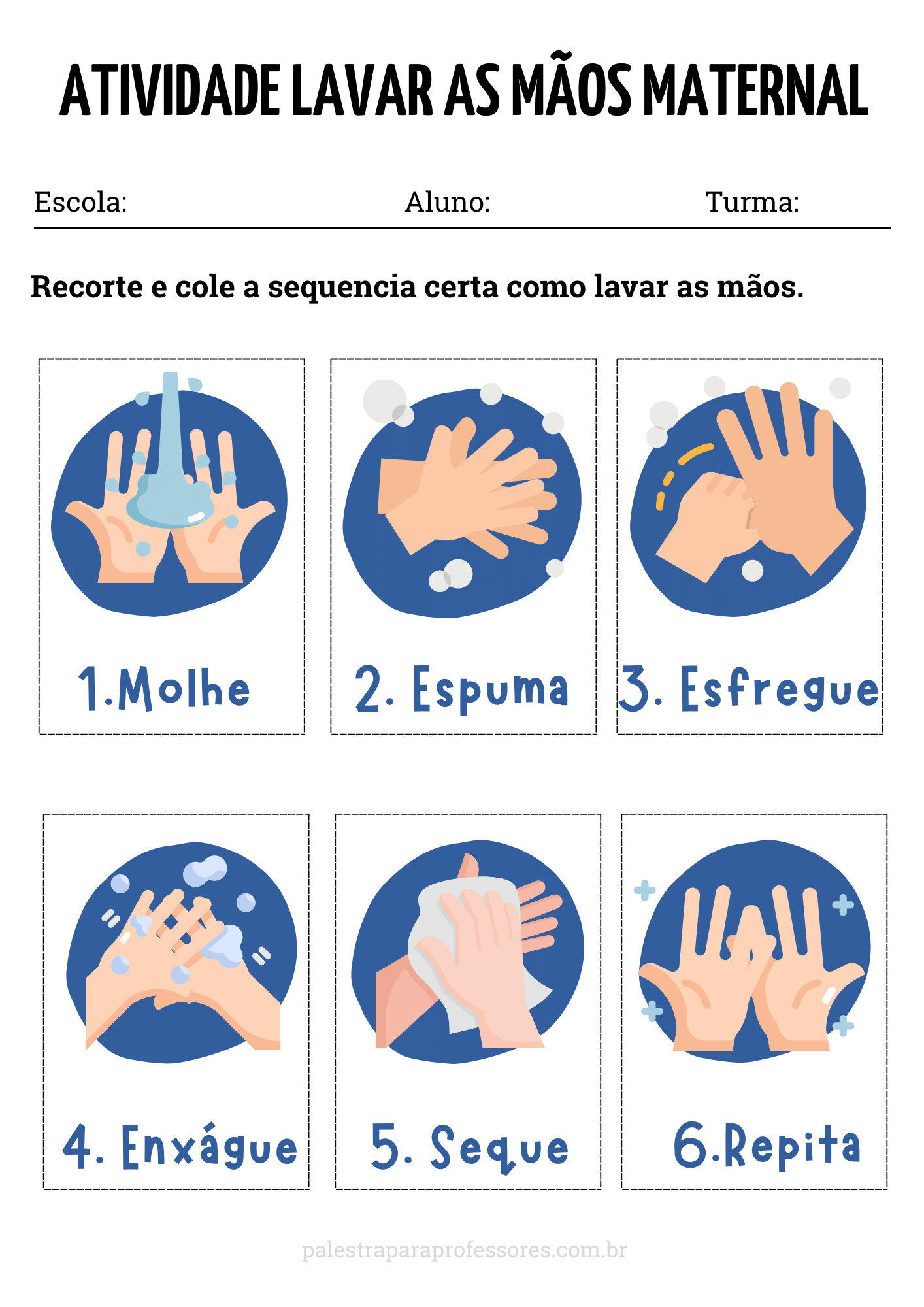 Atividade lavar as mãos maternal