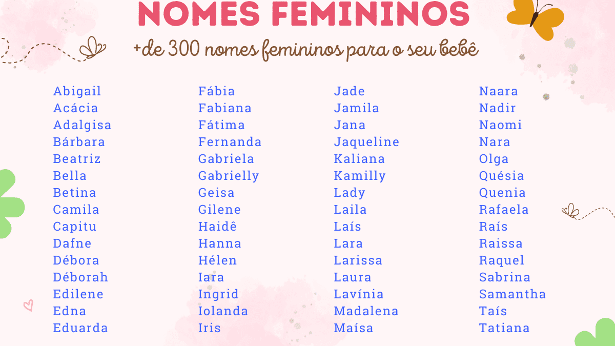 Os 107 nomes femininos de A a Z mais bonitos - Dicionário de Nomes